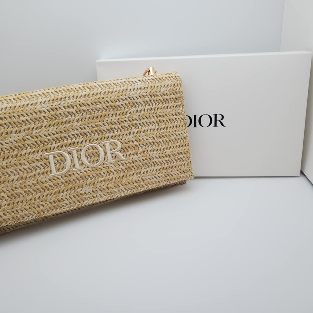 Dior Tan Woven Clutch with Elegant Logo